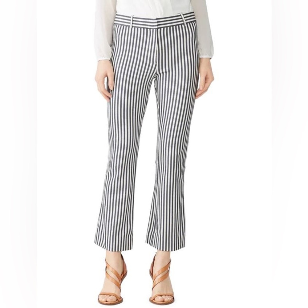 Derek Lam Black and White Vertical-Striped Cropped Pants